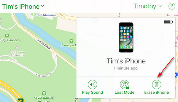 erase a device in find my iphone